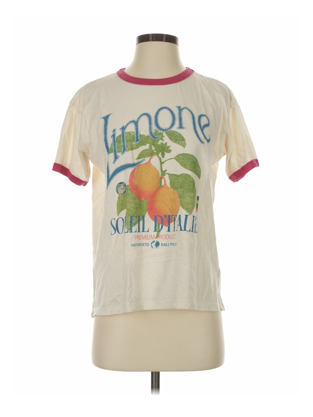 Girl Dangerous Limone Soleil D'Italia Graphic Tee - Cream with Pink Trim
